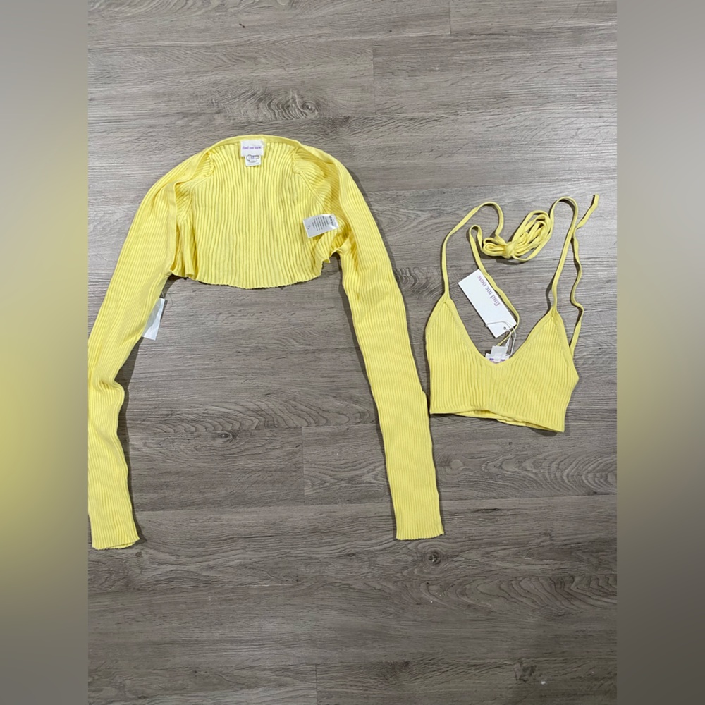 Find Me Now Yellow Ribbed Cropped Sweater Tank Top Set Medium